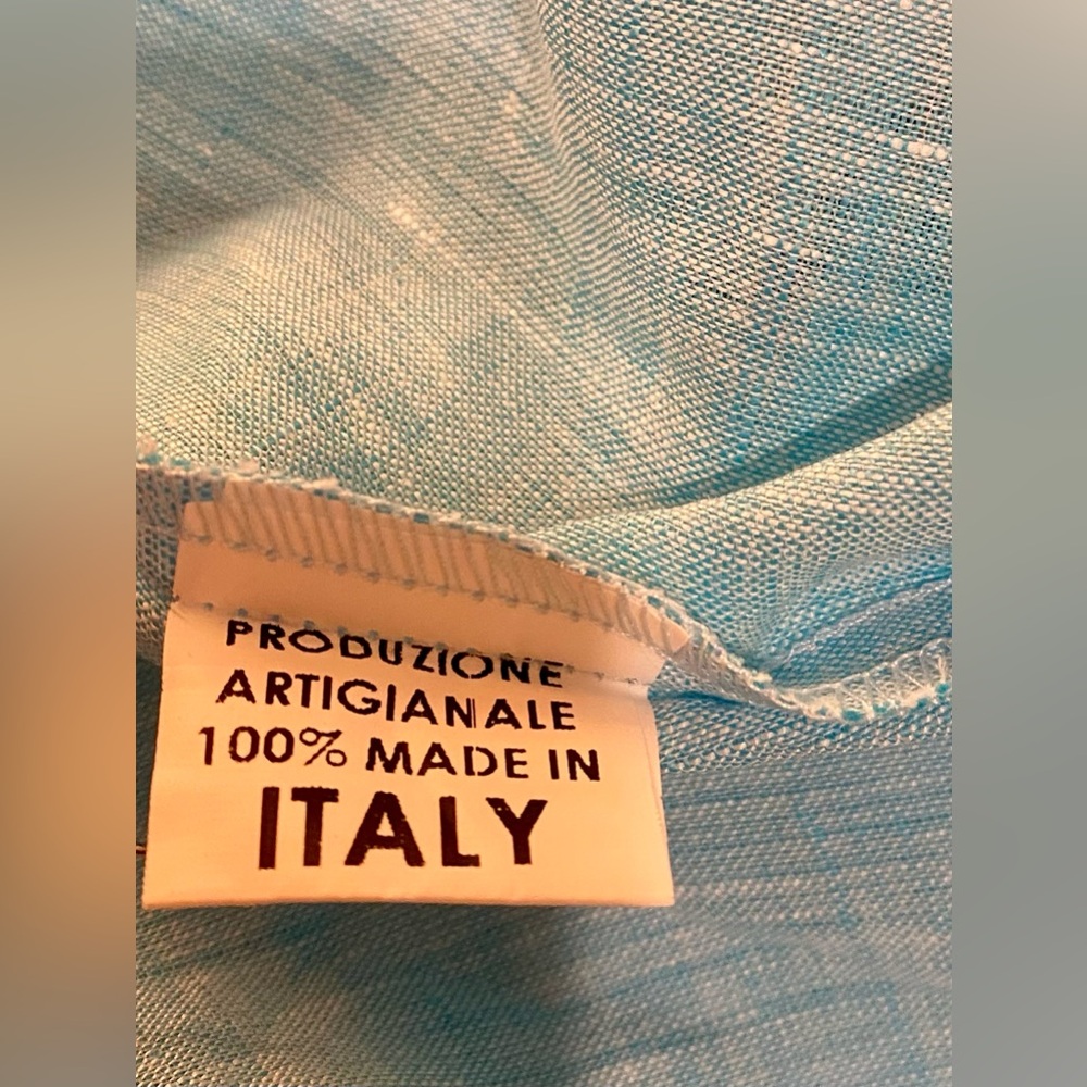 POSITIAMO Positano 100% Pure Linen Made in Italy Blue Shift Dress - Sz XL - Picture 7 of 8
